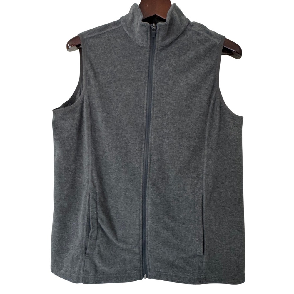 Lands End Womens Gray Sleeveless Zip Front Fleece Vest‎ Size Large